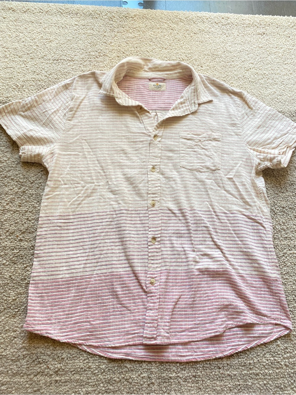 Marine Layer Stretch Selvage Short Sleeve Shirt Mens Large Warm Stripe